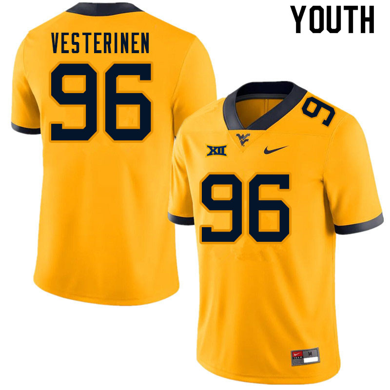 NCAA Youth Edward Vesterinen West Virginia Mountaineers Gold #96 Nike Stitched Football College Authentic Jersey GQ23E11VE